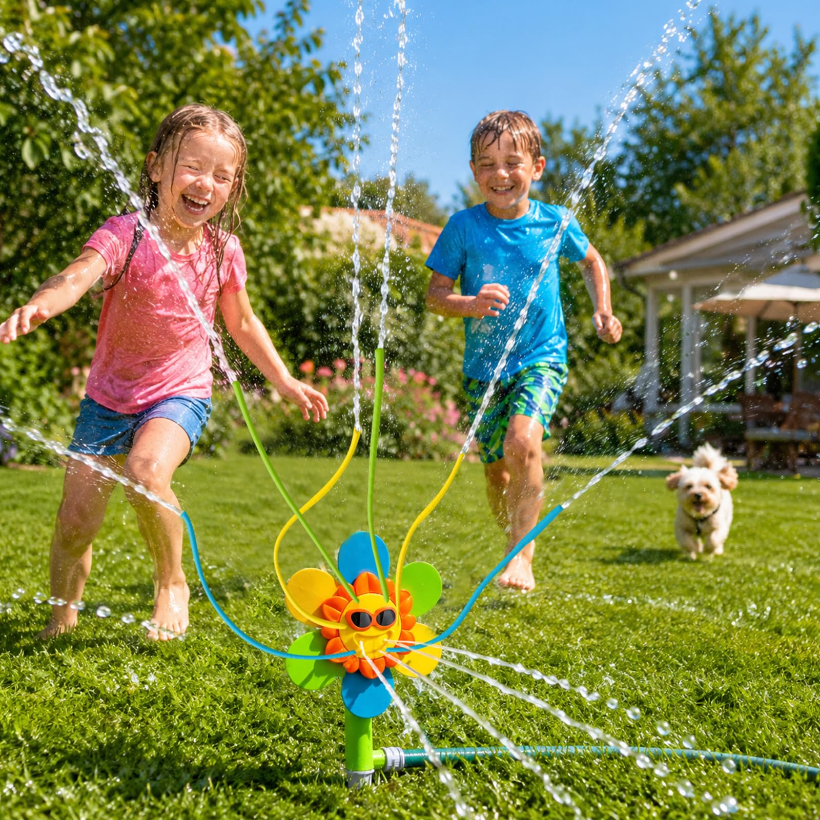 Wassersprinkle Toys for Kids, Cute Sprinkler, Outdoor Garden Lawn Watering Toys with Hose Clamps, Sprinkler Toys for Lawn, Garden, Pool party (Yellow Sunflower 3) — image 1