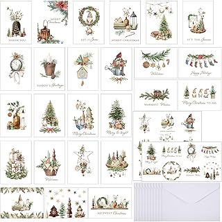 100 Pack Christmas Cards with Envelopes Vintage Xmas Cards Christmas Pos...
