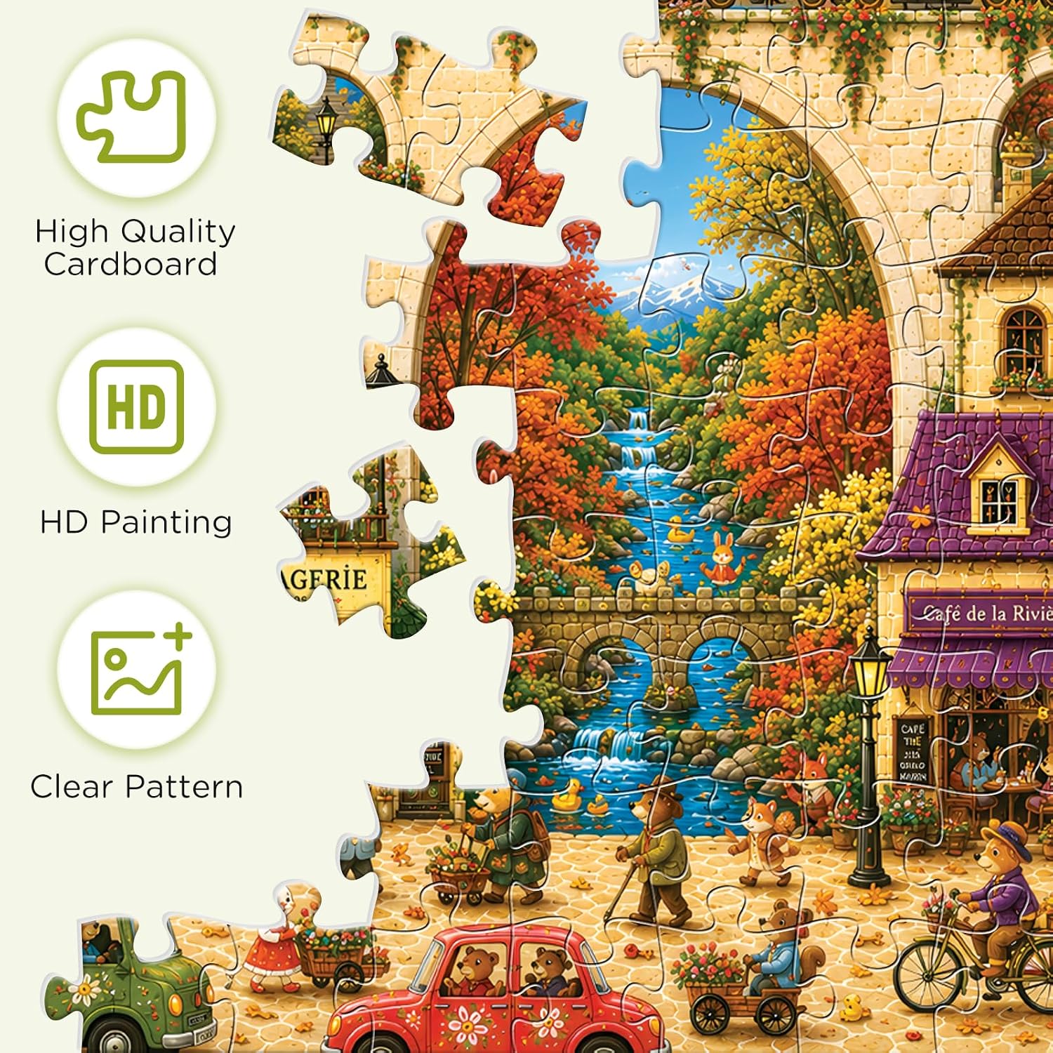 500 Piece Jigsaw Puzzle for Adults, Autumn Cute Animal Village Puzzle image 4
