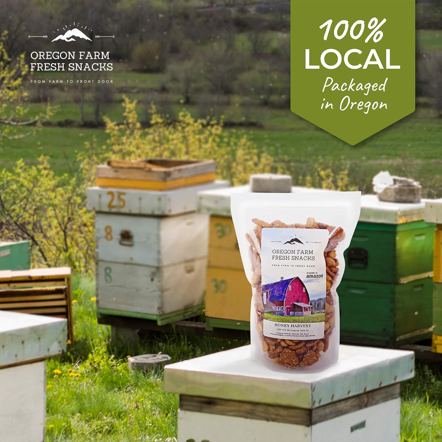 Oregon Farm Fresh Snacks Honey Roasted Mixed Nuts Snack Mix - Locally Made Honey Roasted Peanuts, Toffee Peanuts & Sesame Sticks Snacks - Perfect Sweet & Salty Nut Mix (16oz) (Pack of 2)