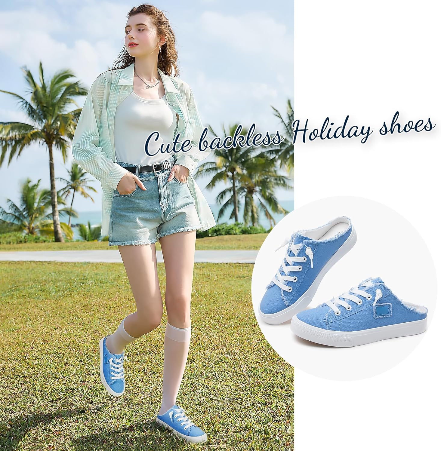 BENPAO Women's Slip on Sneakers Canvas Slip ons Shoes Fashion Comfortable Mules Womens Non Slip Loafers Casual Backless Shoes - Image 2