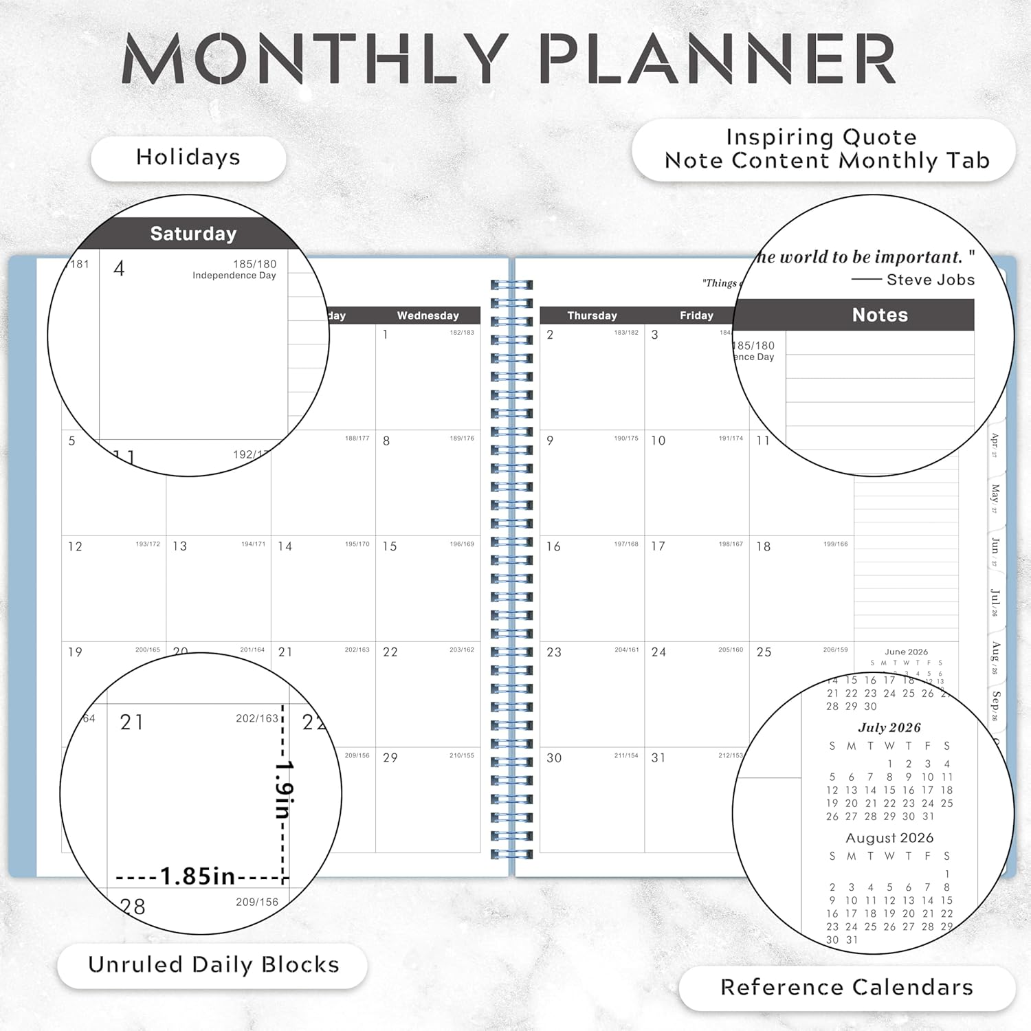 2026-2031 Monthly Planner/Calendar - 5 Year Planner, Jul. 2026 - Jun. 2031, 9" x 11", 5 Year Calendar Double-Side Pocket + Durable Polypropylene Cover - Light Blue