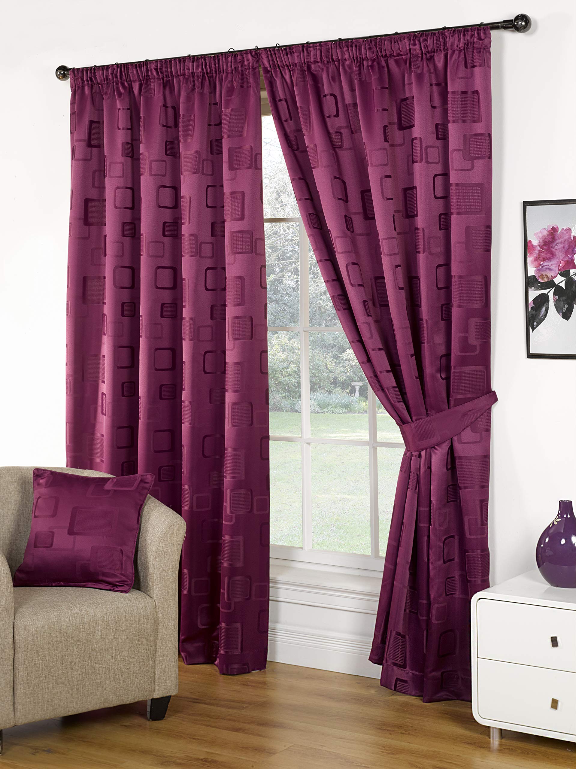 Impressions Milano Mulberry Fully Lined Readymade Curtain Pair 66x54in(167x137cm) Including One Pair Of Co-Ordinating Tiebacks.