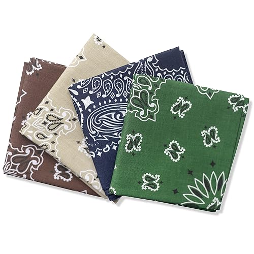 Colter Co. 4 pack Paisley Bandana - USA Made Classic Pattern Multi-purpose Bandanas For Men and Women, 100% Cotton - Ranger