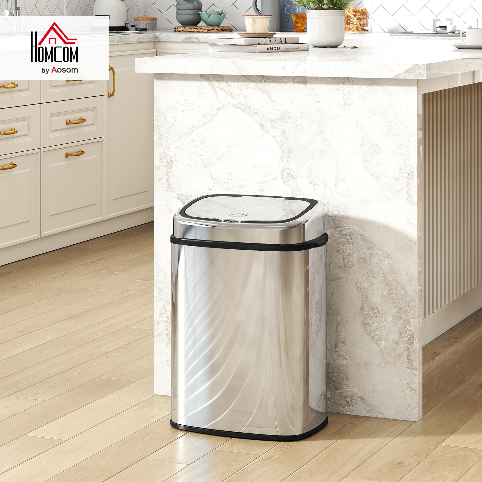 HOMCOM Pattumiera con Sensore a Infrarossi da 50L Acciaio Inox Argento | Cestino Automatico, 2 Modalità di Apertura, Superficie Anti-Impronte