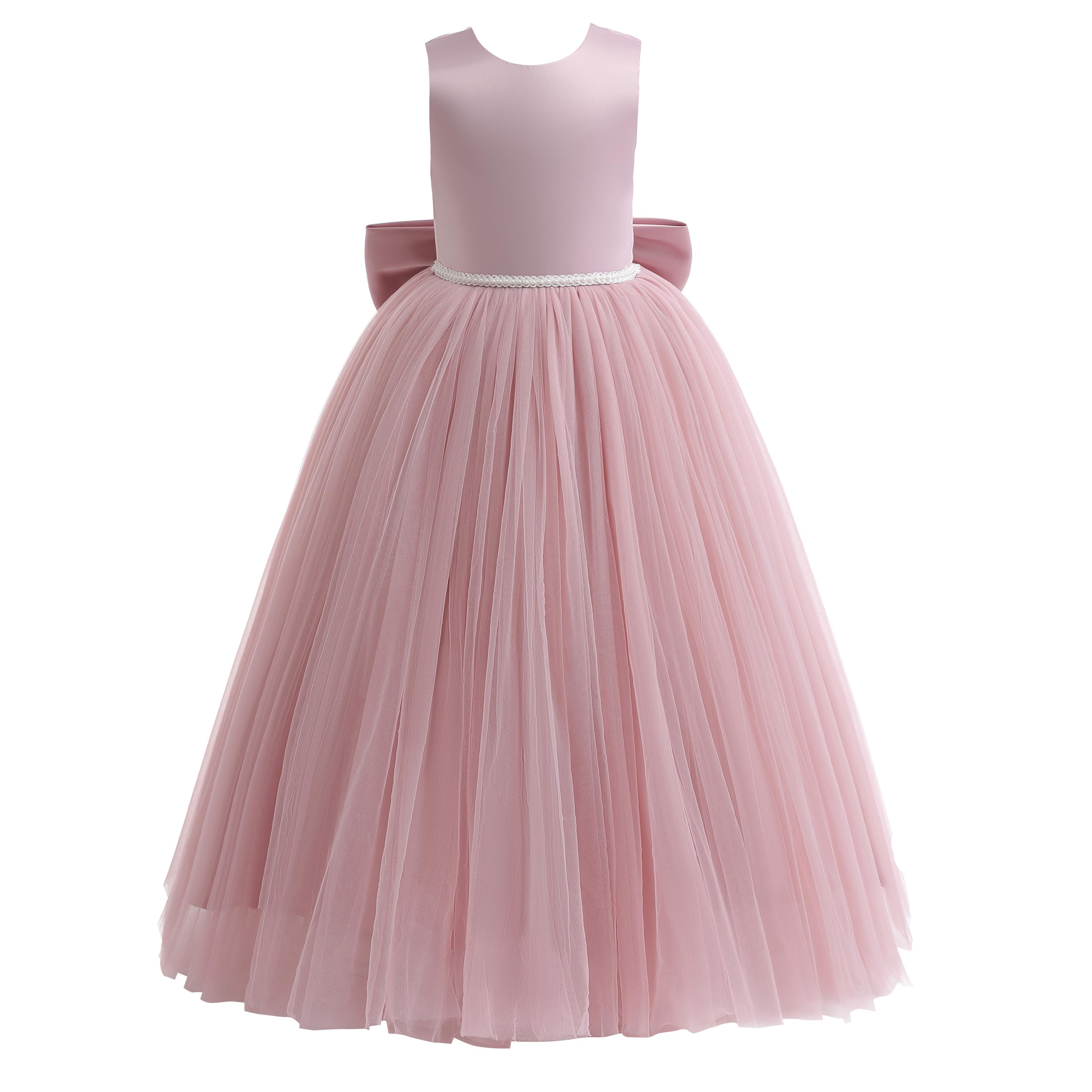 Glamulice Flower Girls Satin Bridesmaid Dress V Open Back Long A Line Wedding Pageant Dresses Princess Party Ball Gown