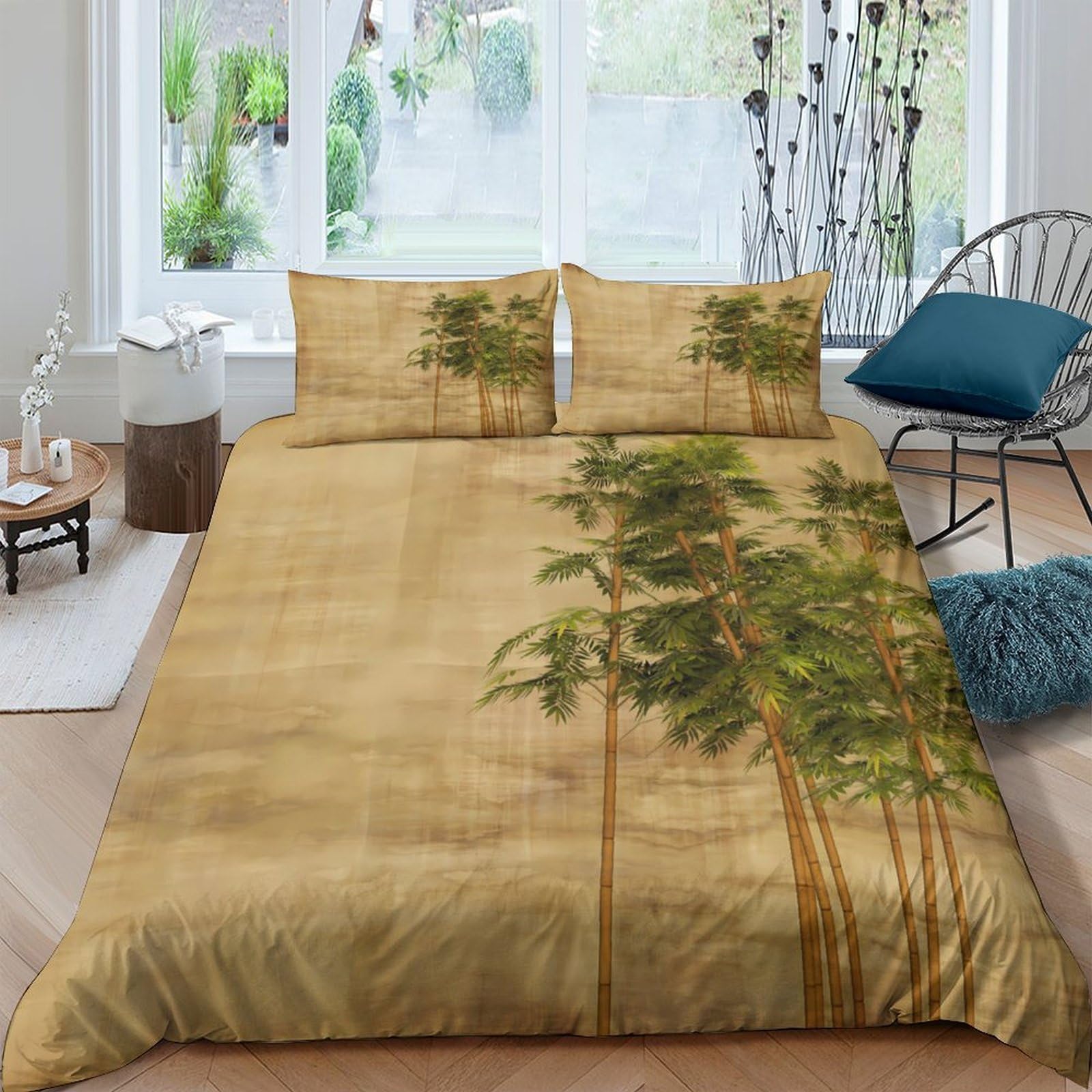 TUFRTGYHN 3D Printed Bamboo Forest Duvet Cover Microfiber Soft Breathable Nature Landscape Bedding Set with 2 Pillowcases for Bedroom Home Decor Single（135x200cm）