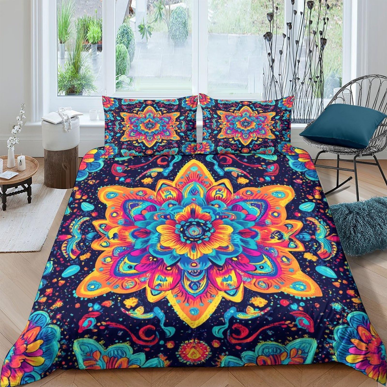 Ctjqhvkz Style-6 3D Printed Mandala Boho Fitted Sheet Microfiber Soft Breathable Psychedelic Floral Mattress Cover For Bedroom Decor Single（135X200cm）