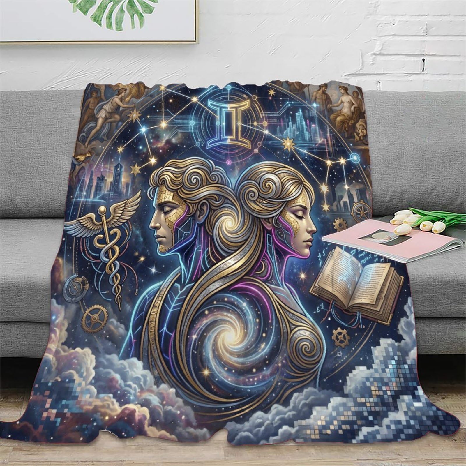 H3B8U2Y5 Gemini Zodiac Constellation Flannel Throw Blanket, Bedroom Nap Use