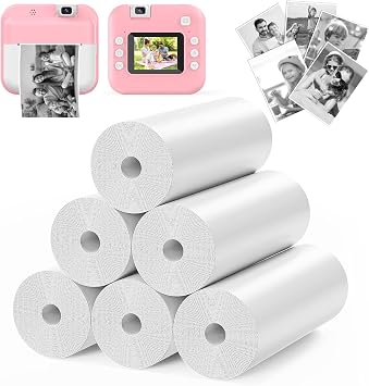 6 Rolls Thermal Printer Paper for Kids Instant Print Camera, Kids Camera Paper Roll Refill, HD Thermal Paper Compatible with Most Instant Print Camera for Kids