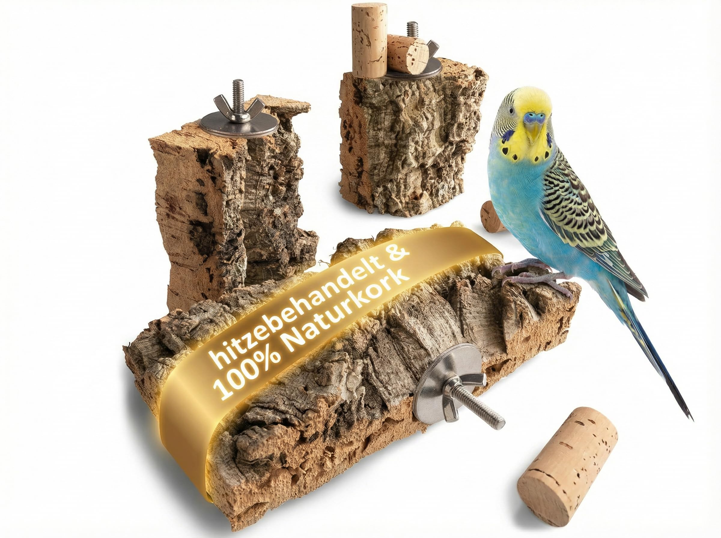 XXL Korksitzbrett Set für Vögel wie Wellensittiche – 100% Naturkork – Natur Vogelspielzeug für artgerechte Haltung im Vogelkäfig, Perfektes Zubehör für Vögel im Käfig als Vogel Spielzeug