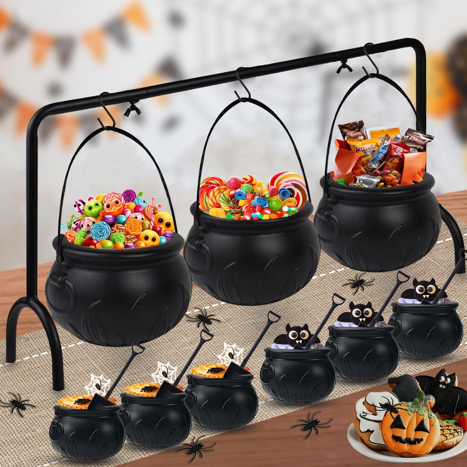 TRAHOO-Chaudron De Sorcière,3 Pièces Chaudron Noir Avec Poignée