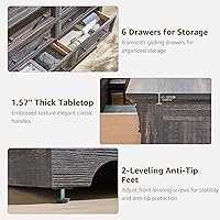 Vista 5 de Cómoda estilo granja de 6 cajones para dormitorio, cómodas y cajoneras grandes de 54" de ancho con columna romana, soporte de TV de madera