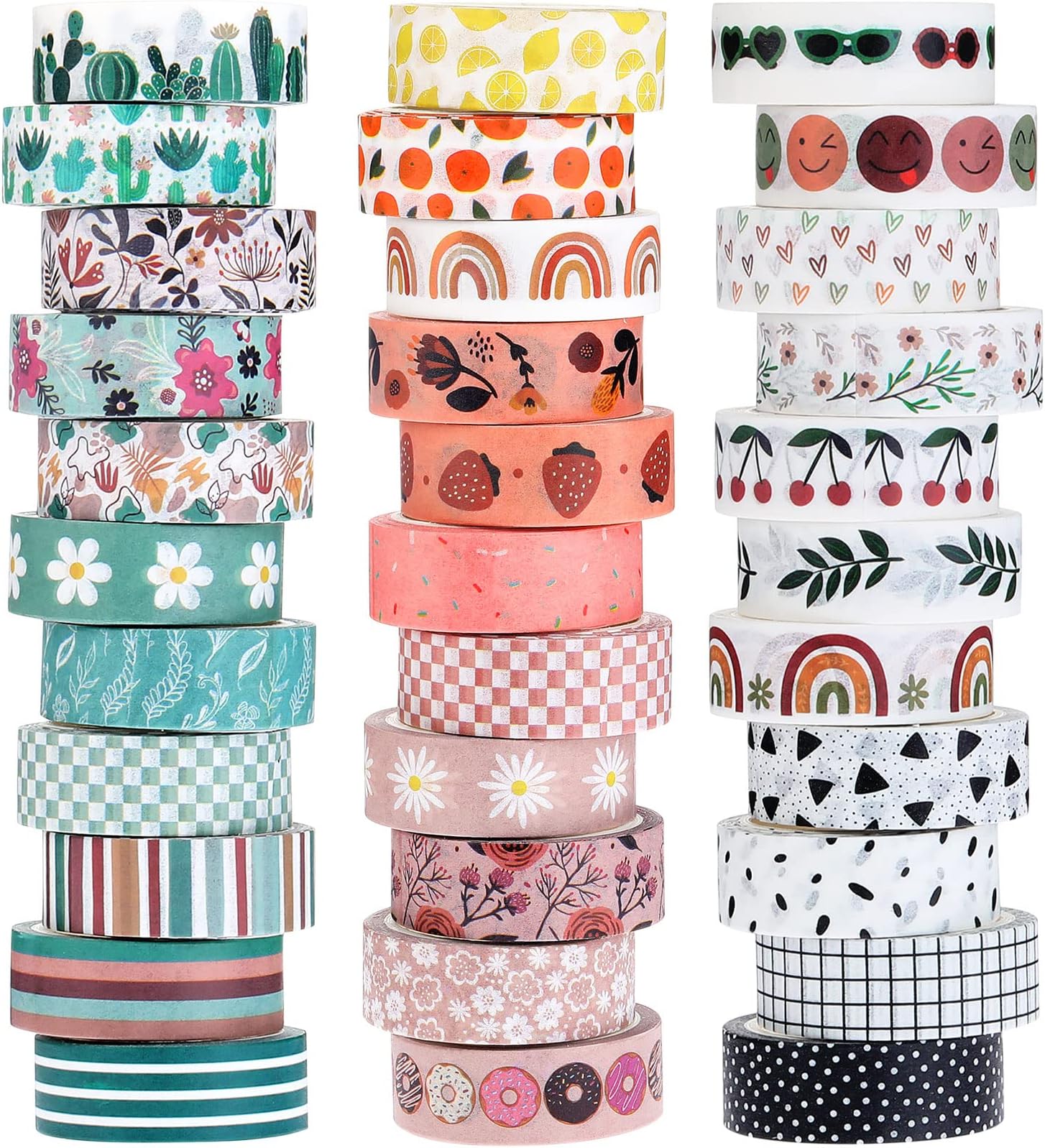 TaoBary 33 Rolls Washi Tape Set, 15 mm Holiday Washi Tape Set Seasonal Plaid Bohemian Colorful Vintage Cute for Card Wrapping Craft(Bohemia Style)
