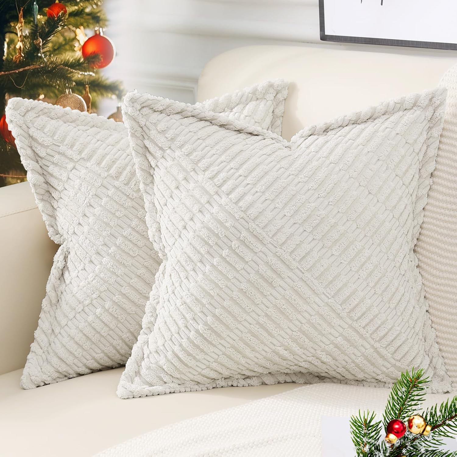 Amazon.com: decorUhome Christmas Decorative Cream White Throw Pillow ...