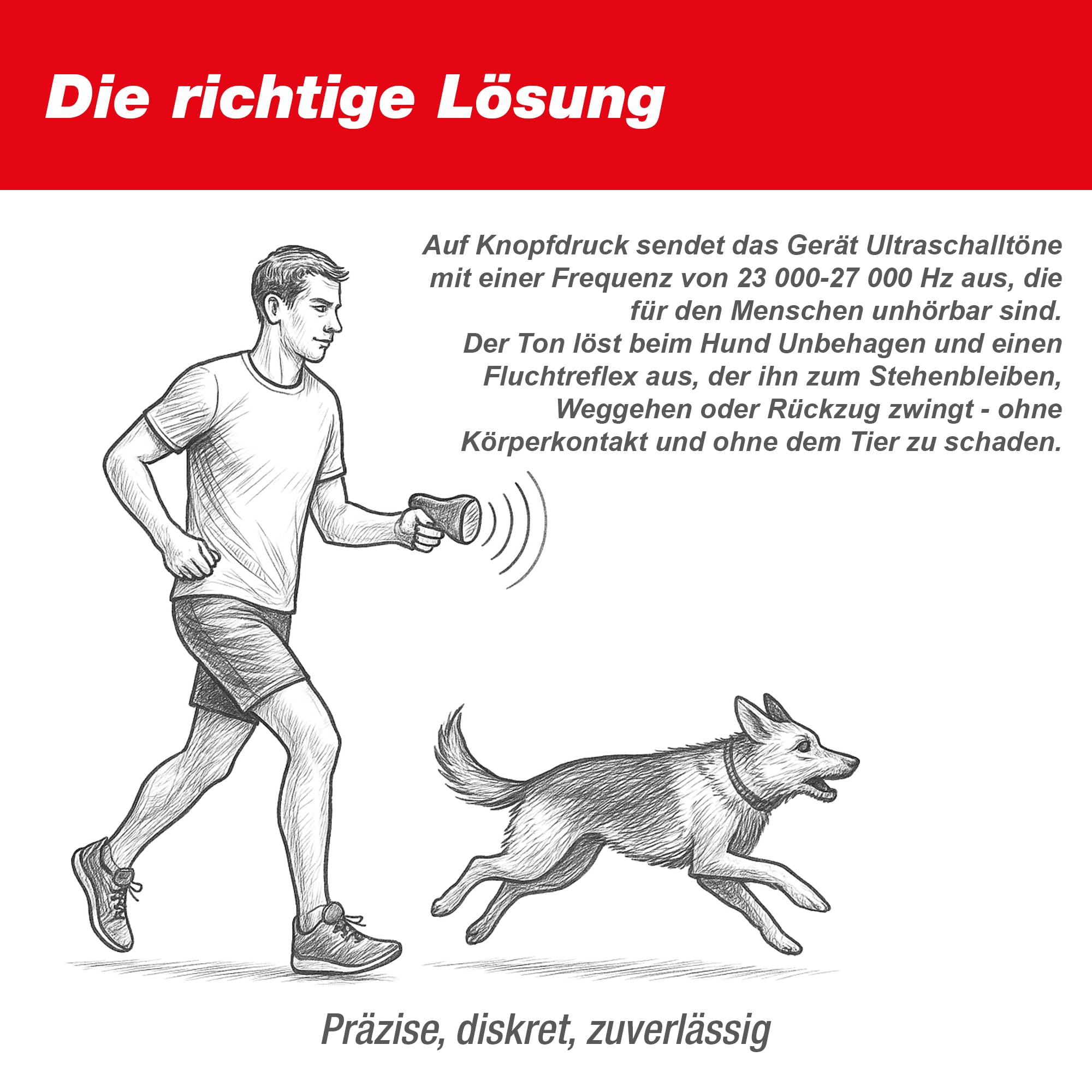 SWISSINNO Hundevertreiber Ultraschall – Handgerät mit bis zu 12 m Reichweite – Batteriebetrieb für mobilen Einsatz beim Joggen Radfahren Spaziergehen oder zur Unterstützung beim Hundetraining