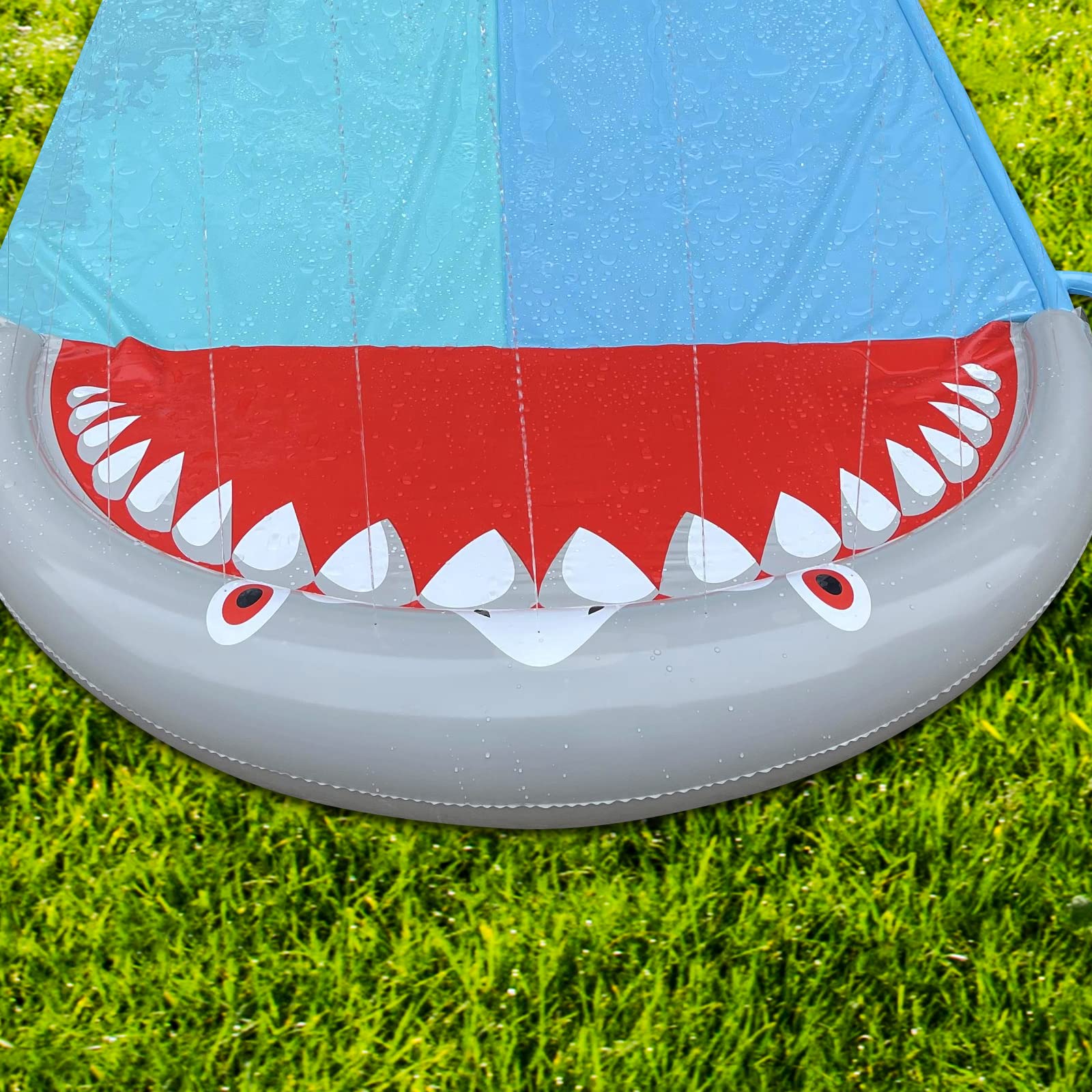 Wasserrutsche 550x145cm Doppel Wasserrutsche mit 2 Bodyboards Hai-Stil Outdoor Wasserrutschmatte für Kinder
