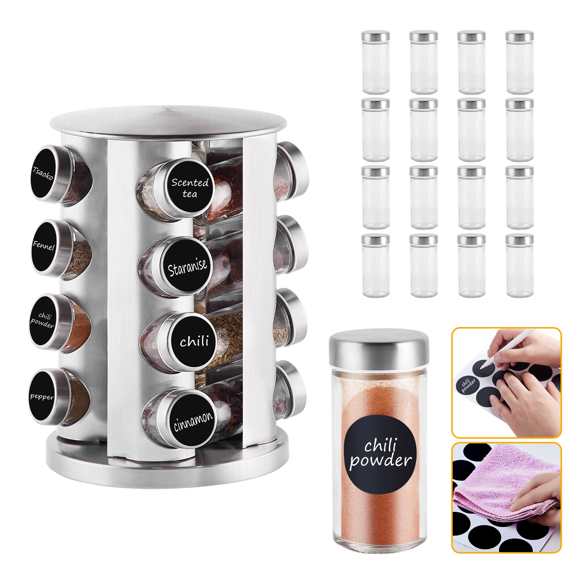 Snapklik.com : Countertop Revolving Spice Rack, 16-Jars Stainless Steel