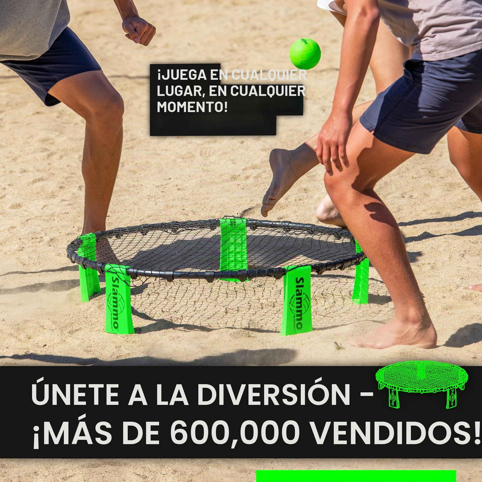 GoSports Slammo Game Set (Incluye 3 Pelotas, Funda de Transporte y Reglas, Idioma español no garantizado) - Juego de Red Redonda para césped al Aire Libre, Playa y portón Trasero