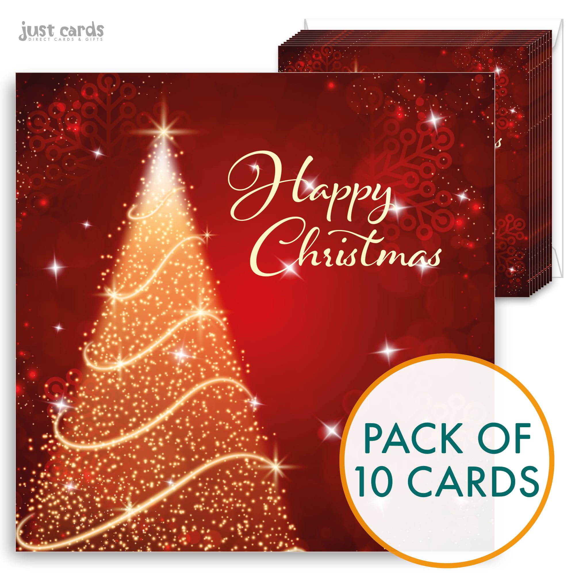 Christmas cards pack, Sparkle, 10 luxury Christmas cards with 10 white envelopes, Designed, printed and hand-packed in the UK - Image 3