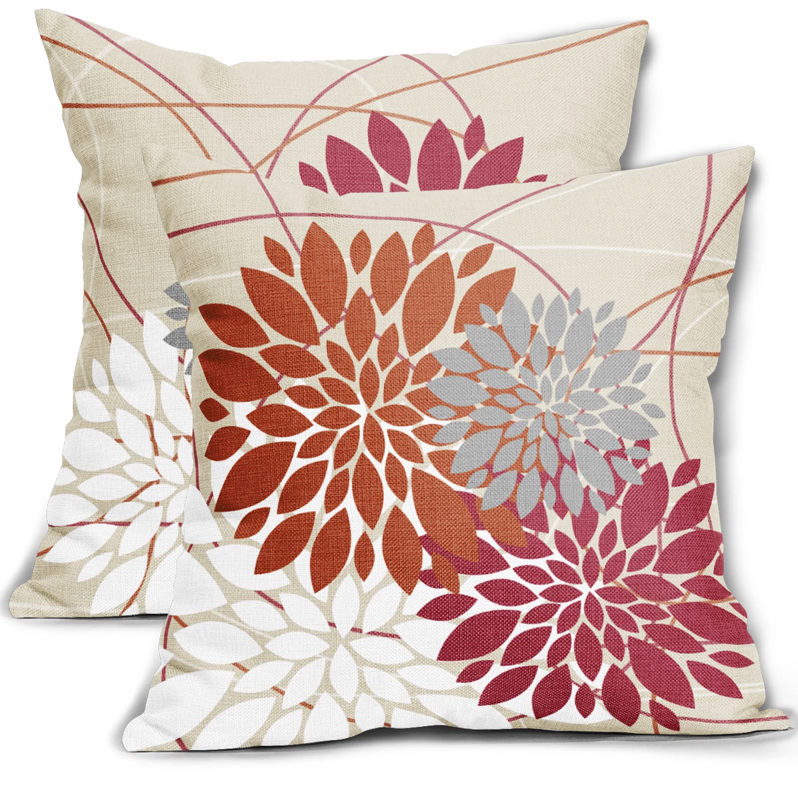 Housse de coussin motif floral orange bordeaux 45x45 déco salon et terrasse