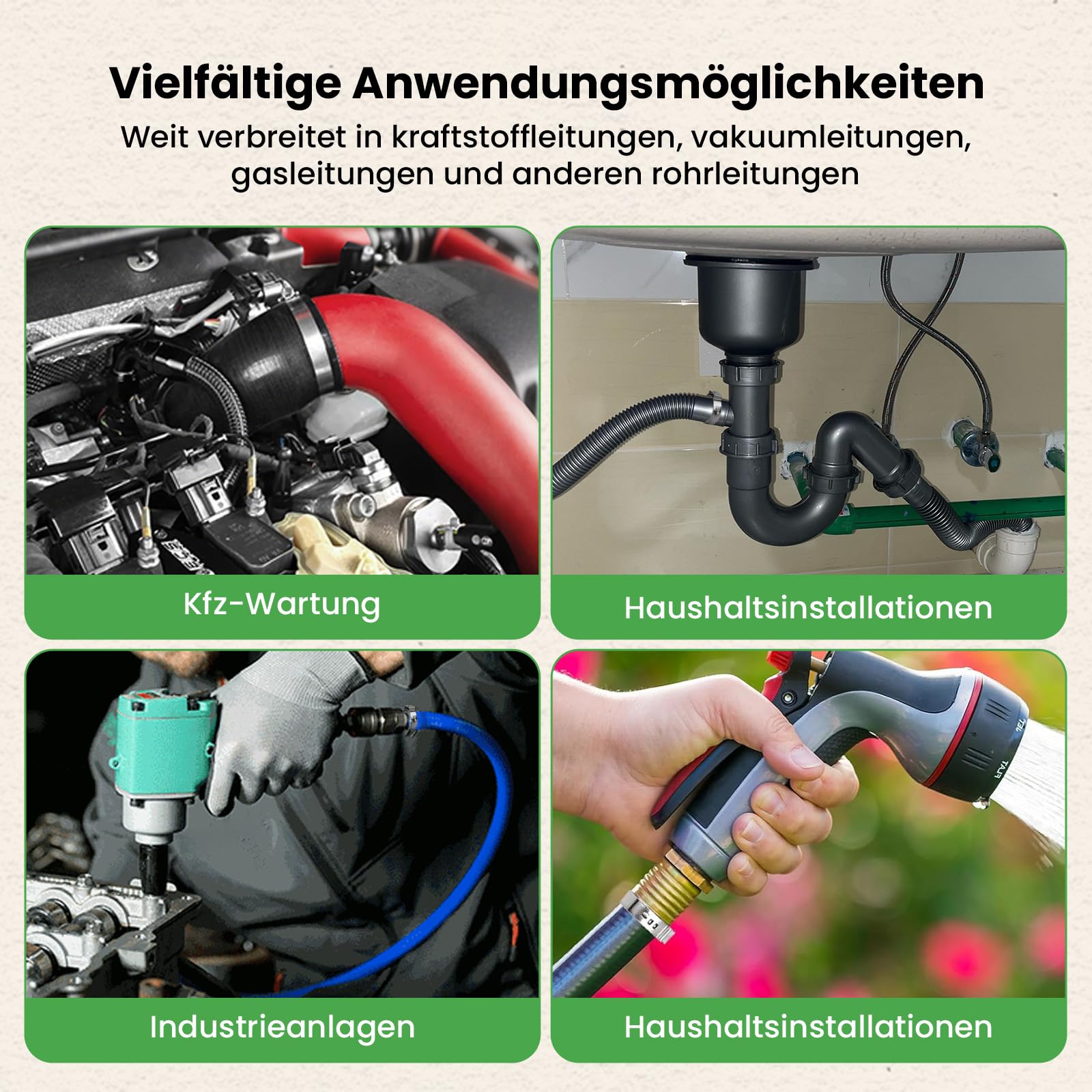 GEEKHOM 70 Stück Edelstahl Schlauchklemmen Einohr Schlauchschellen Set 304 Rostfrei 8 Größen 6,8–120mm mit Zange für Auto Industrie Schiffbau Rohre