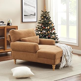 Modern Chaise Lounge Chair with Adjustable Backrest, Upholstered Indoor Leisure Sofa Recliner, Oversized Accent Chair Deep Seat Reading Armchair for Living Room, Bedroom, Office, Light Curry