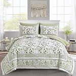 Floral Queen Comforter Set, 7 Piece Bed in a Bag Queen Size Blue Flowers on White Botanical Bedding Set, Soft Microfiber Bedding Comforter Sets with Sheets for All Season