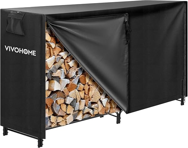 VIVOHOME Étagère pour Bois de Cheminée avec Housse Anthracite 183×123×35cm, Support Bûches Chauffage Robuste Réglable Imperméable Intérieur et Extérieur - 1