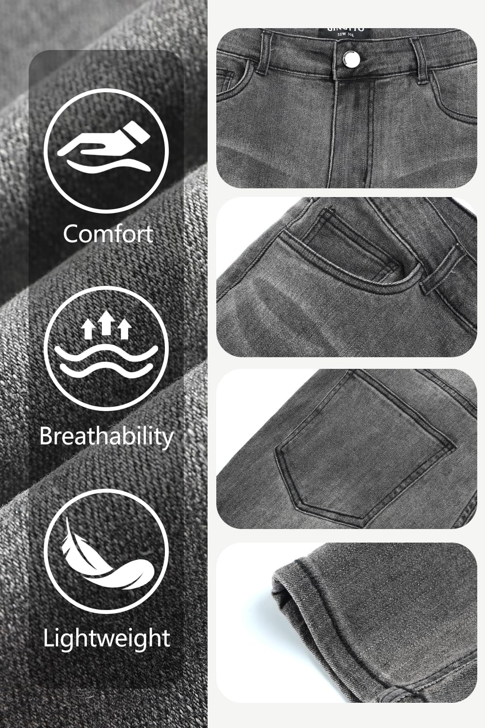 GINGTTO Jeans Uomo Pantaloni Skinny Elastico Pantalone Slim Fit Stretch Aderenti Denim Pants
