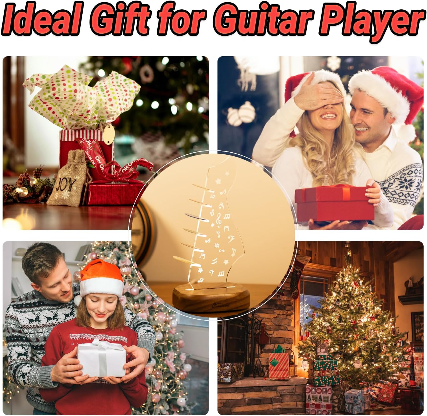 Light Up Guitar Pick Holder with 6 Guitar Picks, Black Walnut Wood & Acrylic Music Note Pick Holder Case for Picks Storage & Display, Guitar Music Accessories Gift for Guitar Player Music Lover