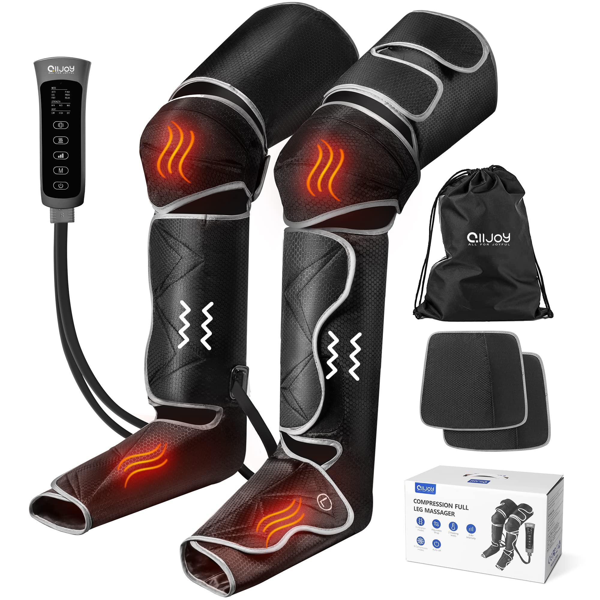 ALLJOY Leg Massager, Leg Air Compression Massager for Circulation and Pain Relief,2 Heat Levels Foot/Knee Massager,6 Modes with Memory Function Controller, Full Leg Massager, Gift for Women Men
