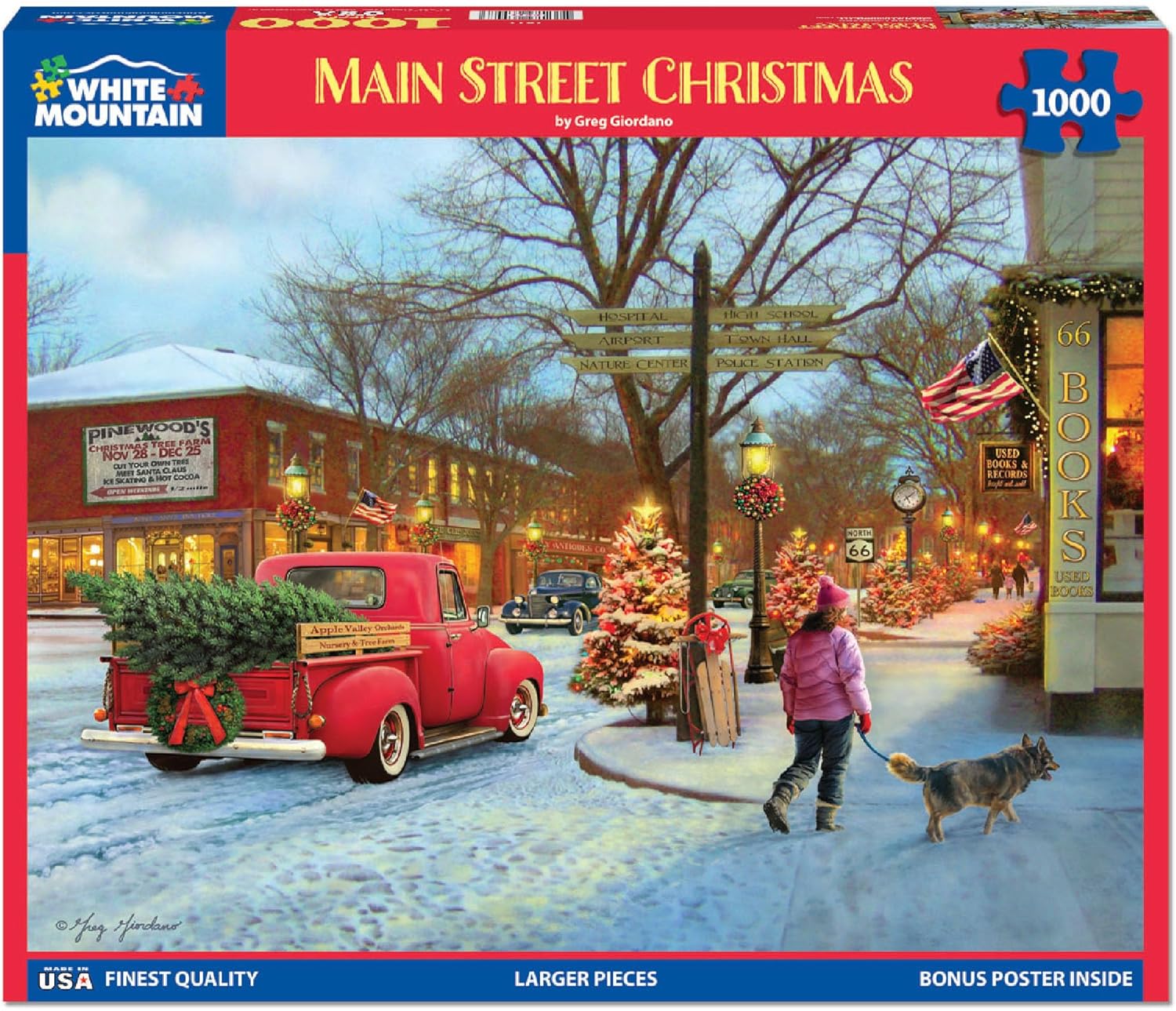 White Mountain 1000 Piece Jigsaw Puzzle Winter Christmas Holiday Puzzles for Adults and Teens 24"x30" Large Pieces - Main Street Christmas