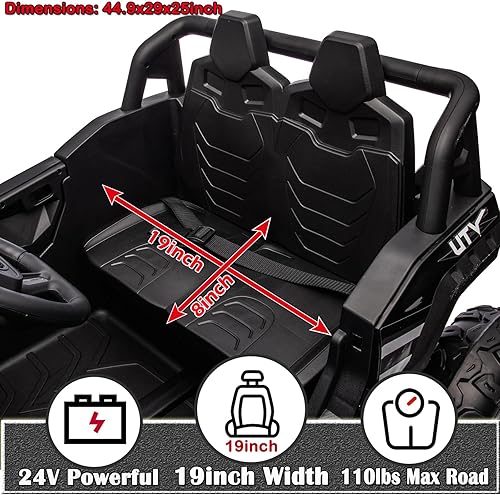 Miniatura 5 de Vehículo eléctrico de 24 V y 4 WD todoterreno con control remoto para niños, ruedas EVA, reproducción de música, color negro