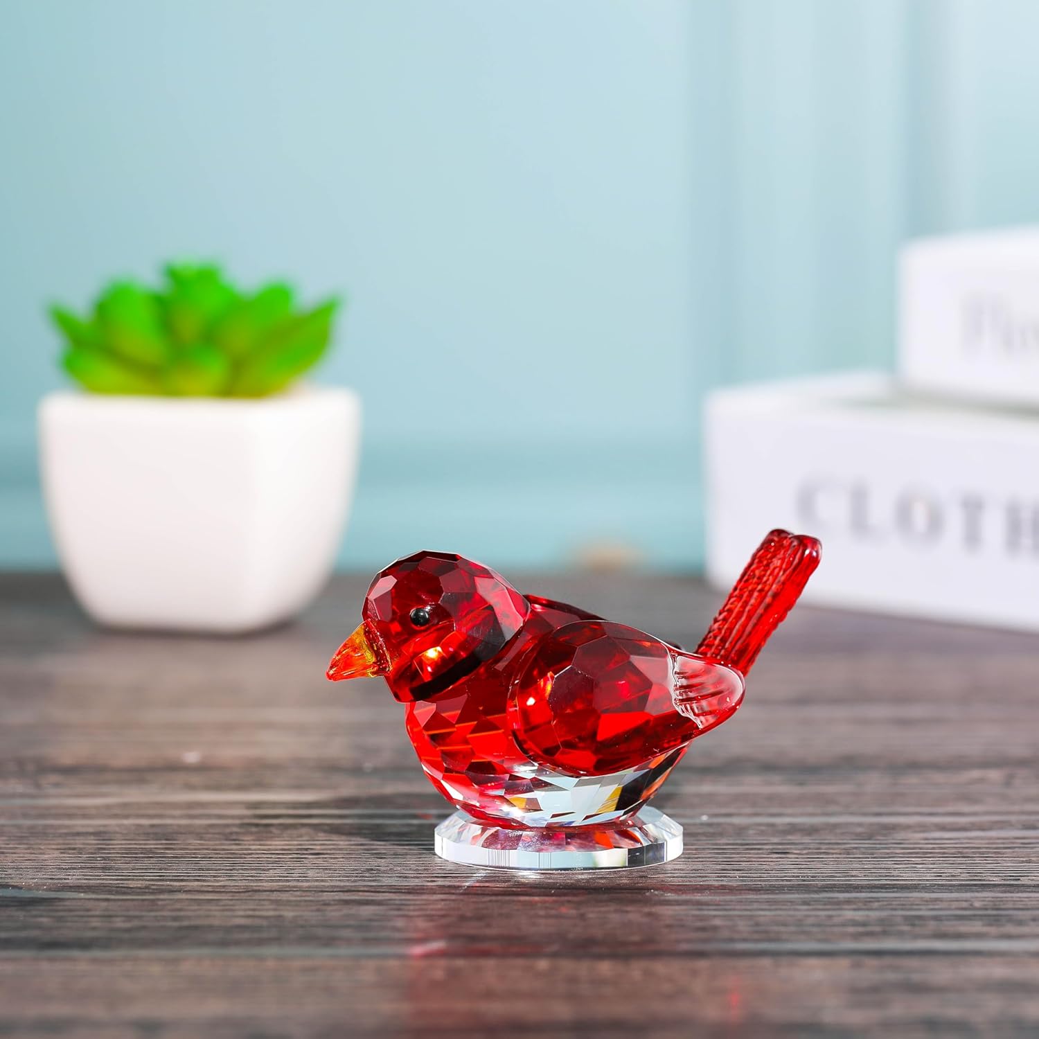 Qianwei Red Crystal Bird Figurine Collectible - Handmade Glass Animals Figurines Crystal Office Desk Table Home Decor Paperweight - Image 5