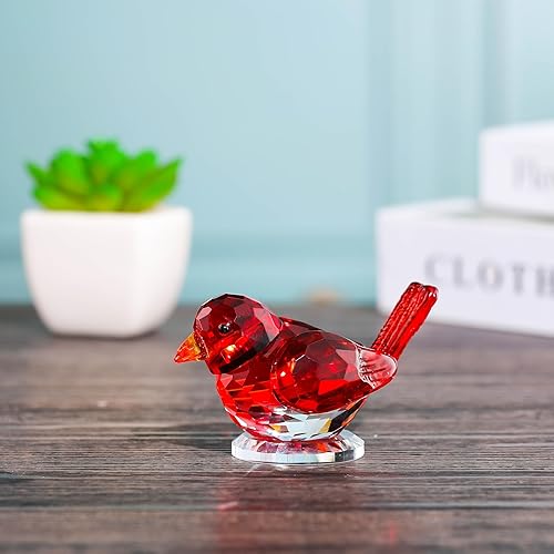 Miniatura 5 de Qianwei Figura de pájaro de cristal rojo coleccionable  Figuras de animales de cristal hechas a mano con cristal para oficina, escritorio, mesa,