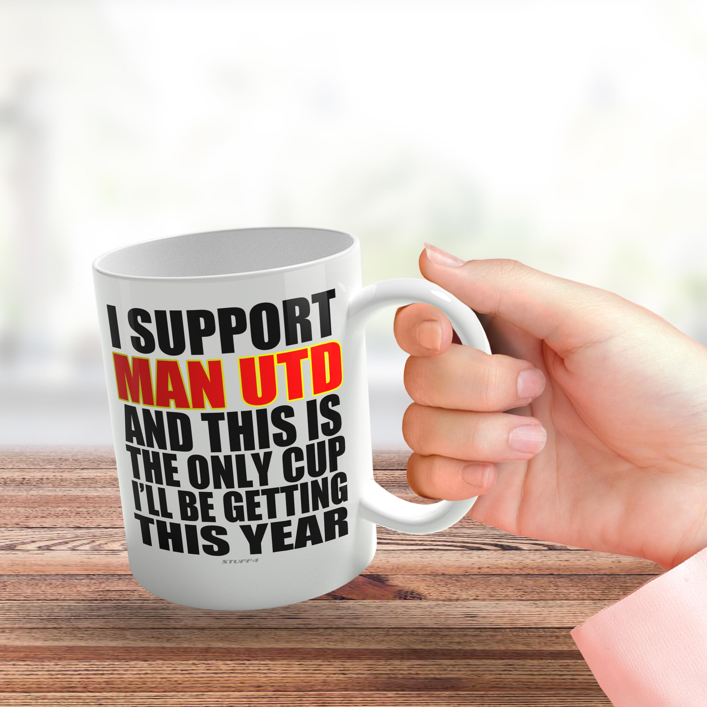 Divertente tazza di calcio regalo per i fan del Man United, tazza con scritta Footy Only, per scherzo, Natale, compleanno, regalo per figlio, papà, fratello, zio, collega, amico, cugino, 325 ml, in