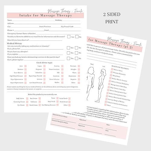 Miniatura 6 de Masajista Terapeuta Consumo de Cliente, Consentimiento, Notas de Jabón Combo Masculino y Femenino  Formularios con Historial Médico Tratamiento y