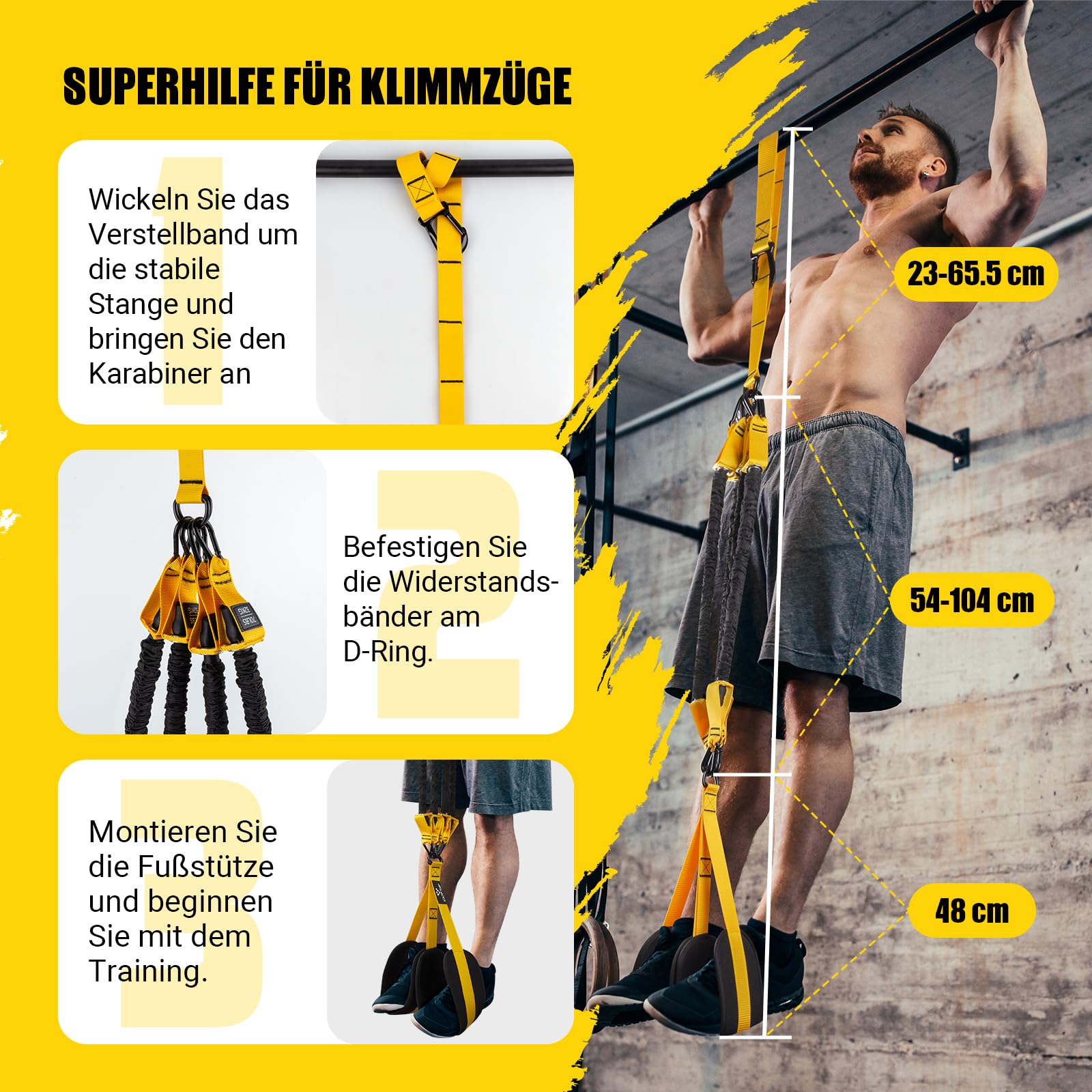 COFOF Klimmzughilfebänder, robuste Klimmzug-Widerstandsbänder mit verstellbarem Widerstand und Höhe mit Zwei stabilen Fußstützpedalen, Unterstützung für Anfänger beim Klimmzugtraining