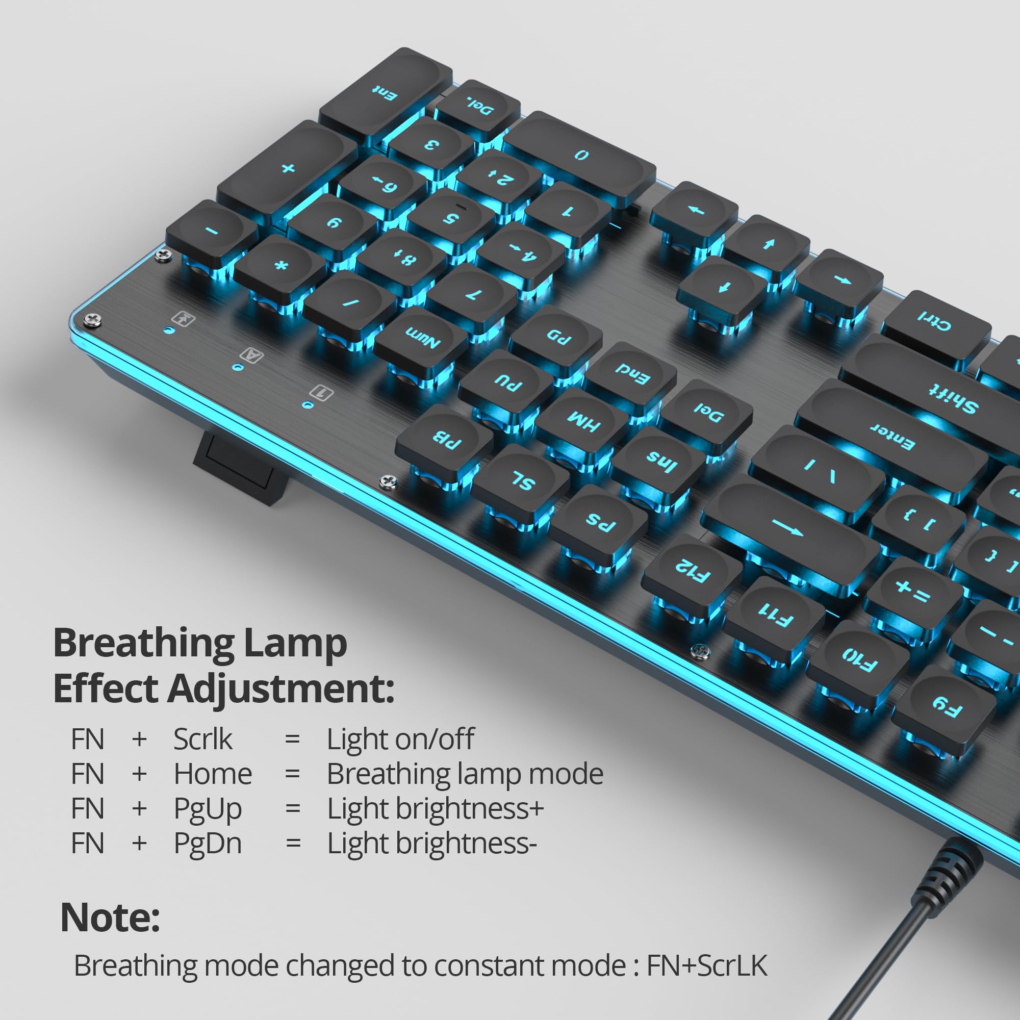 Tastiera per macchina da scrivere, 104 tasti, nera, quadrata, stile punk, tastiera da gaming, retroilluminata a LED, con cavo USB, adatta per PC/Win/Mac/laptop (G1000/Nera)