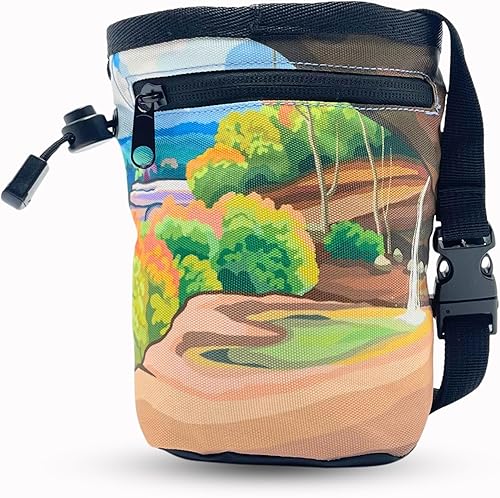 Miniatura 4 de Bolsa de tiza para escalada en roca, para exteriores, gimnasio y bouldering, cinturón ajustable, cierre de cordón duradero y bolsillo con cremallera