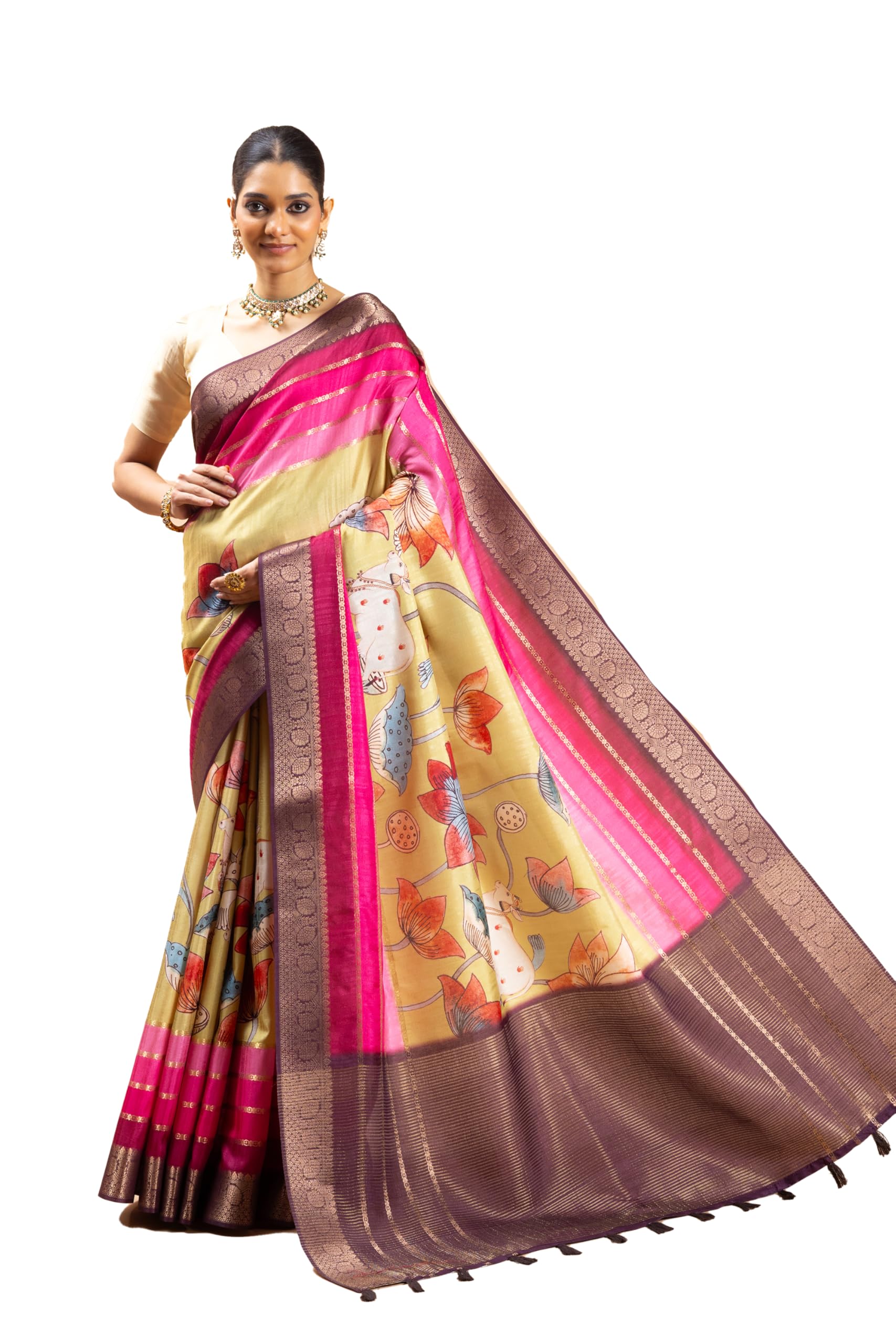 yuvani vesture Women’s Gau Leela Jacquard Silk Saree with Unstitched Blouse | Soft, Lightweight Premium Saree for Festive & Wedding-picture-27