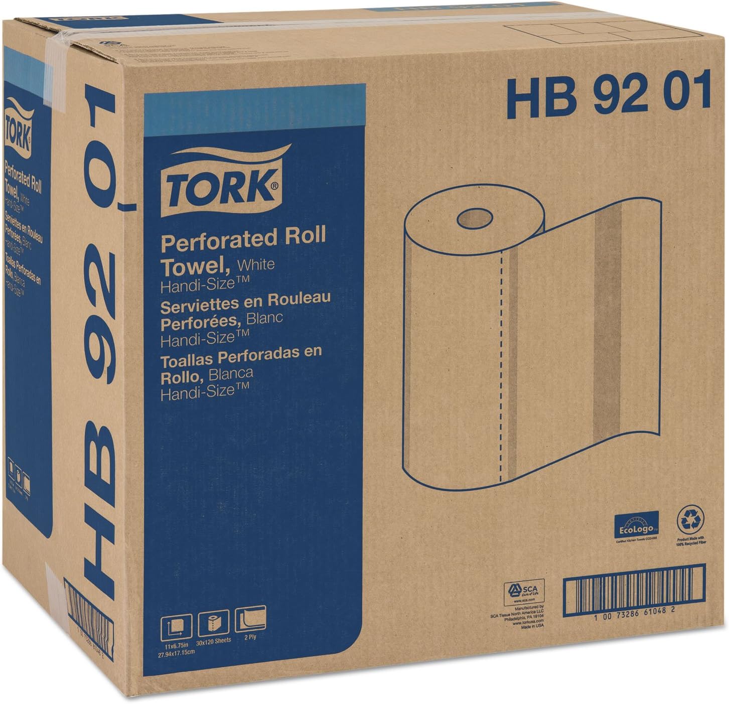 Tork HB9201 Perforated Roll Towels, White, 11 x 6 3/4, 2-Ply, 120/Roll, 30 Rolls/Carton