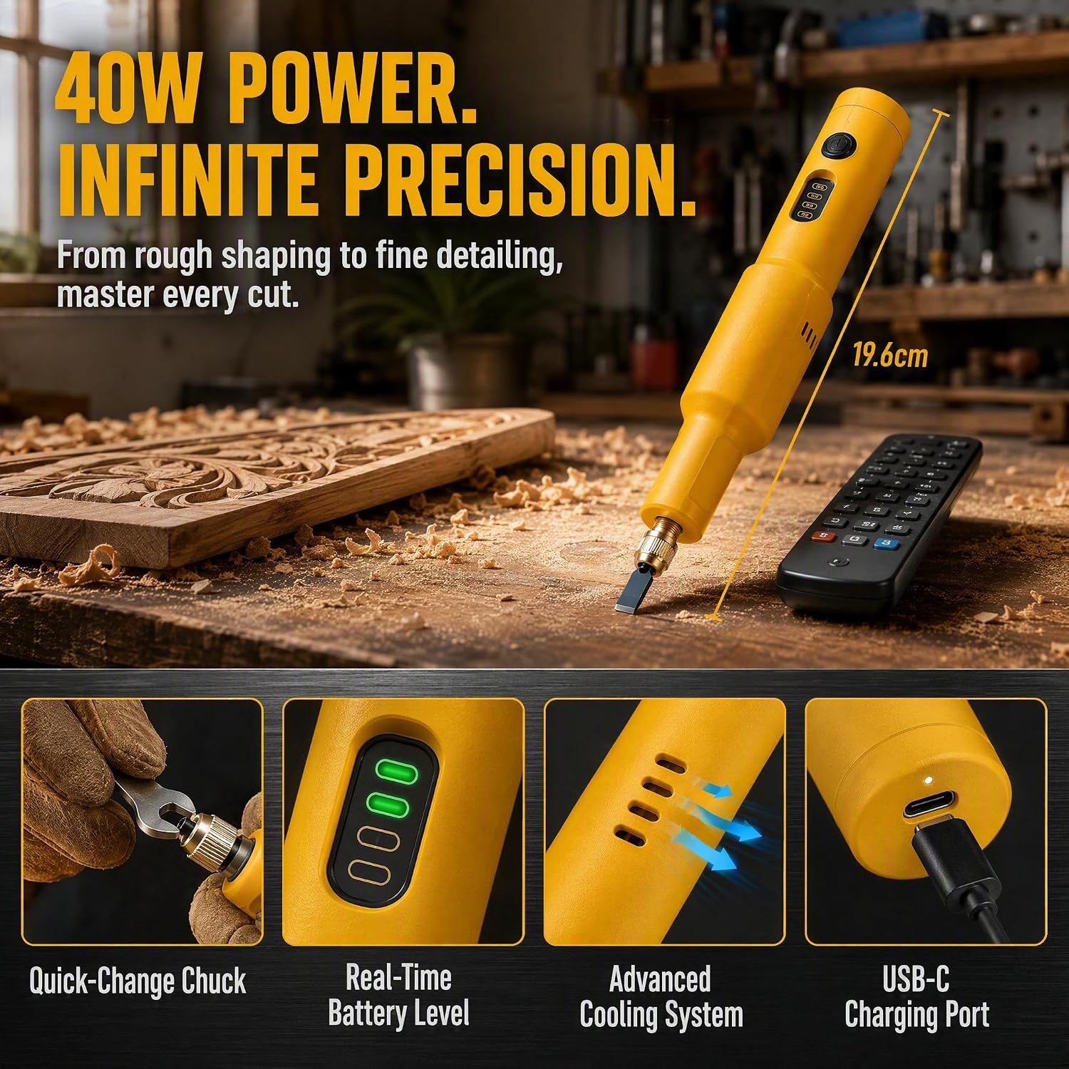 Wood Carving Kit, 40W Cordless Electric Wood Chisel Tool Set，10 Drill Bit