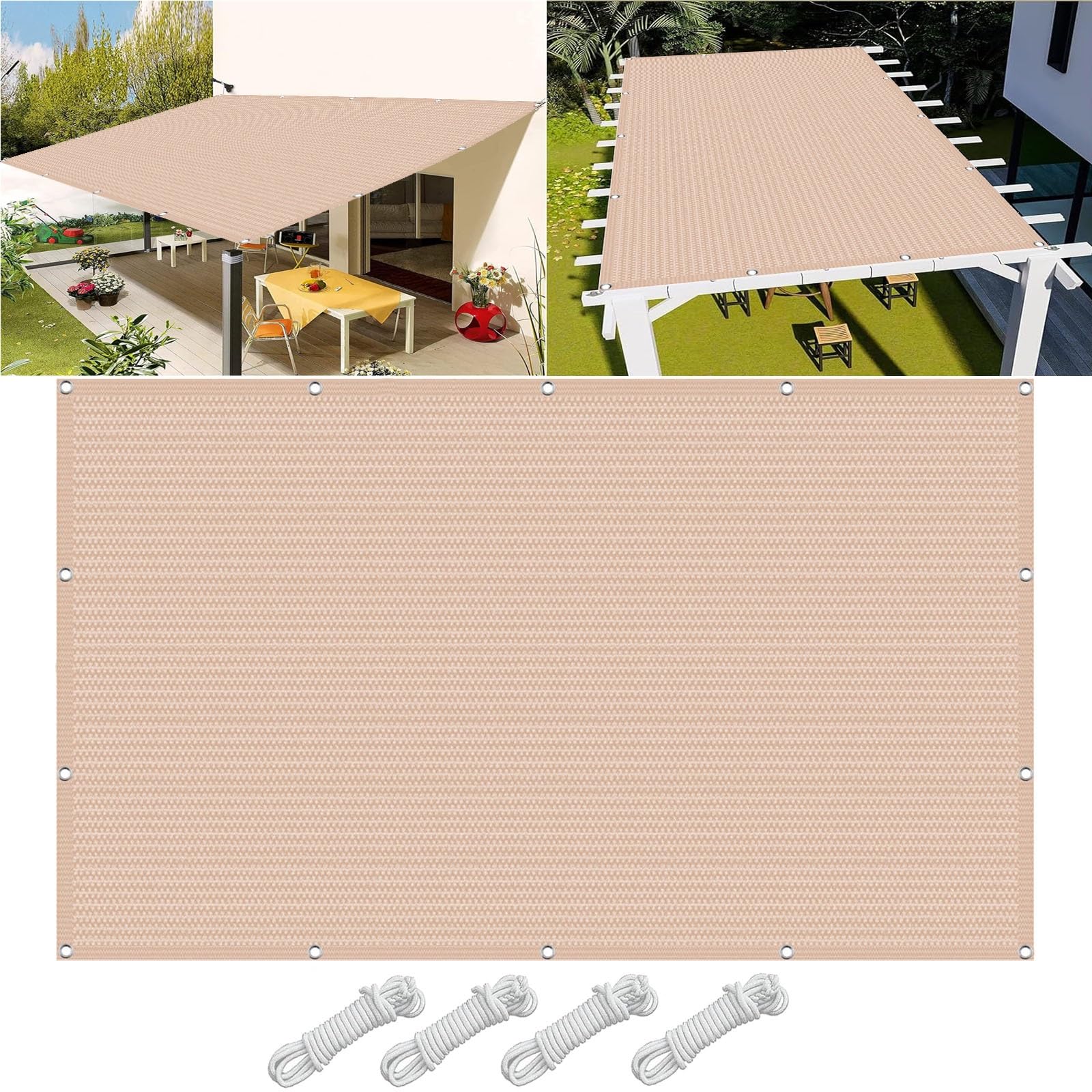 Voile d'ombrage 4x6.5m crème en HDPE respirant pour votre jardin