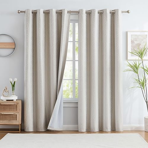 Miniatura 2 de Jubilantex Cortinas opacas geométricas de 84 pulgadas de largo, tratamientos de ventana brillantes para dormitorio, sala de estar, ojales en la