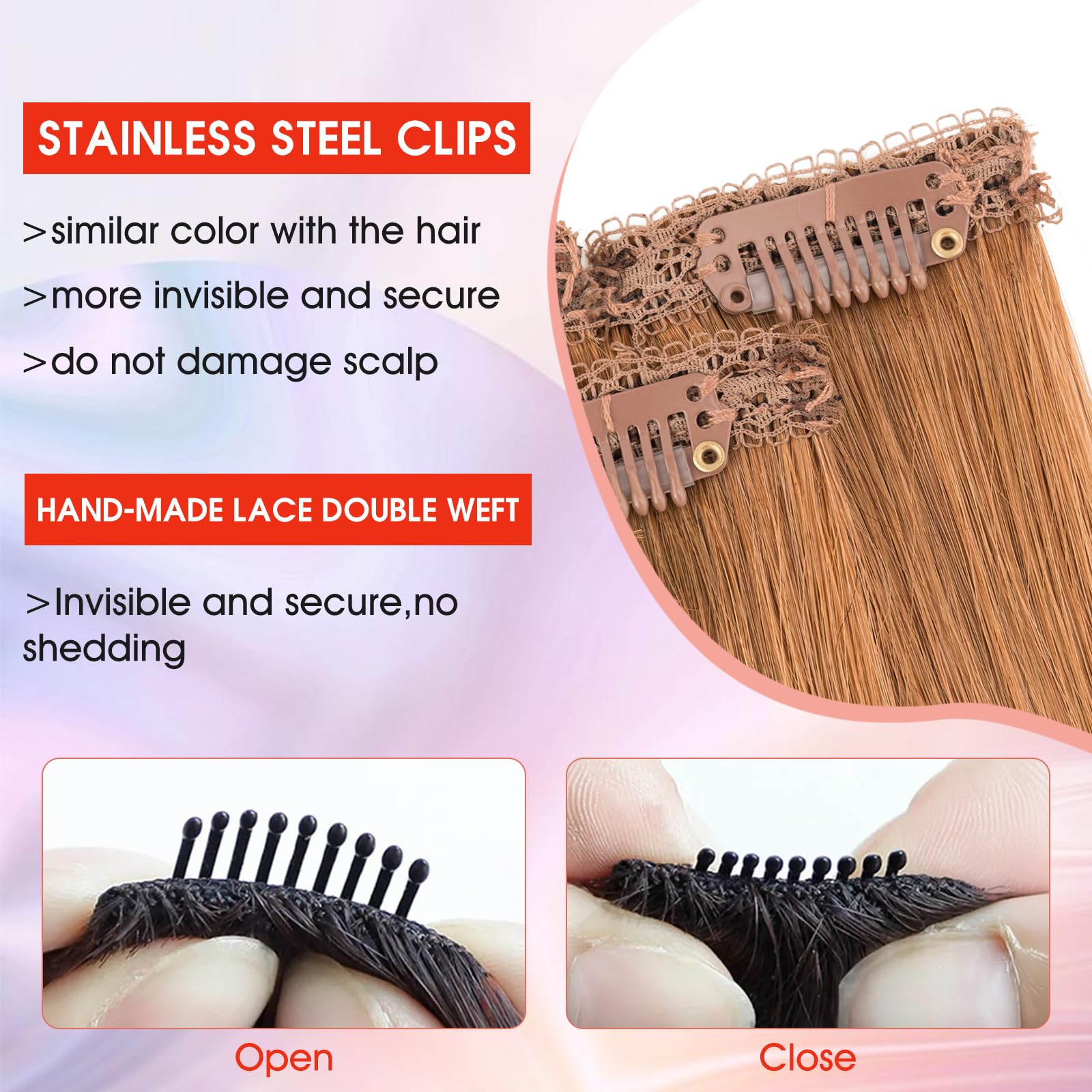 S-noilite Clip in Human Hair Extension Highlight Light Auburn 10 Inch Colored Hair Extensions Clip in for Women Kids Girls Straight Real Human Hair 6 Pieces/Pack 31g - Image 2