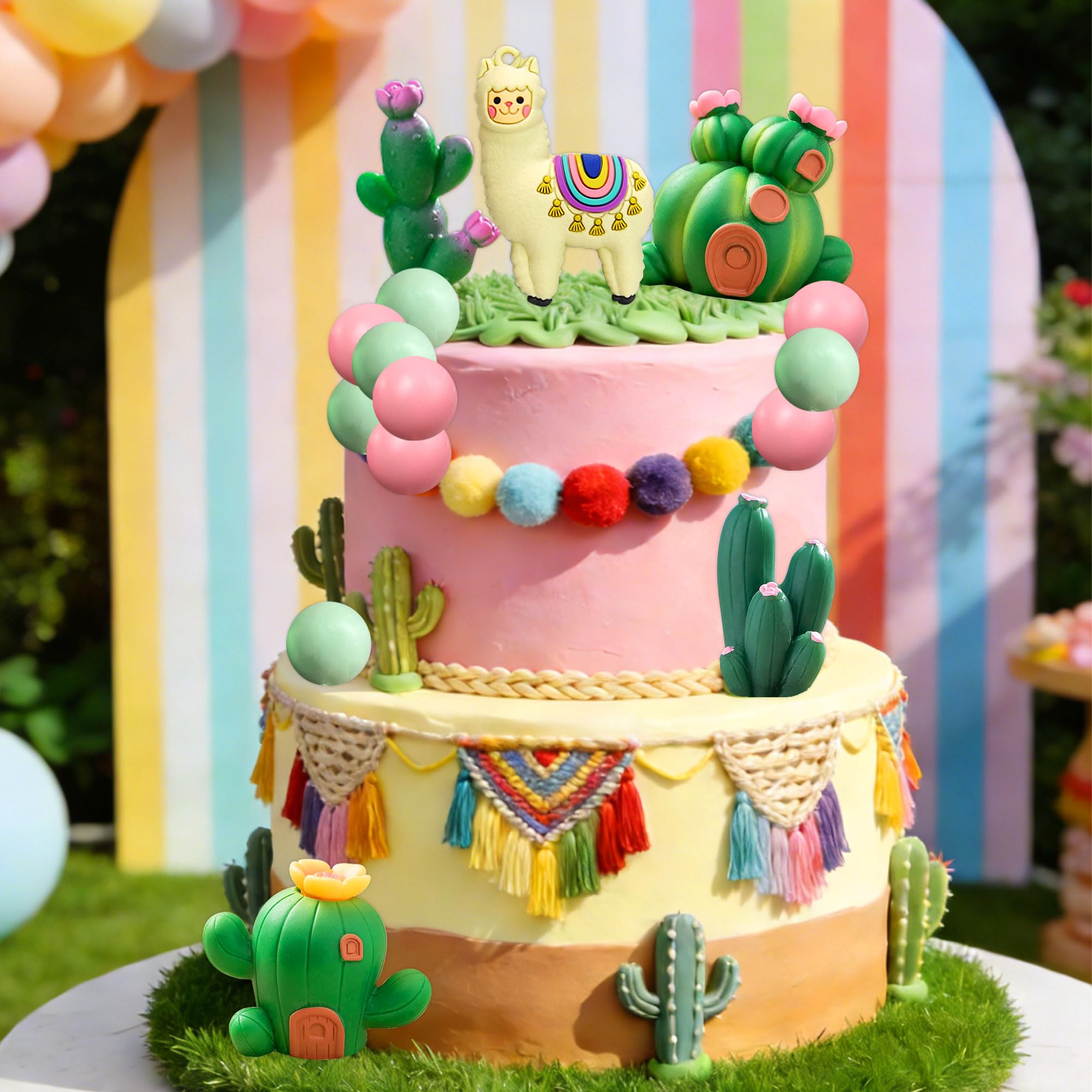 Llama Cactus Alpaca Cactus Cake Topper Decorations for Mexican Fiesta Birthday Baby Shower Cinco De Mayo Party Supplies