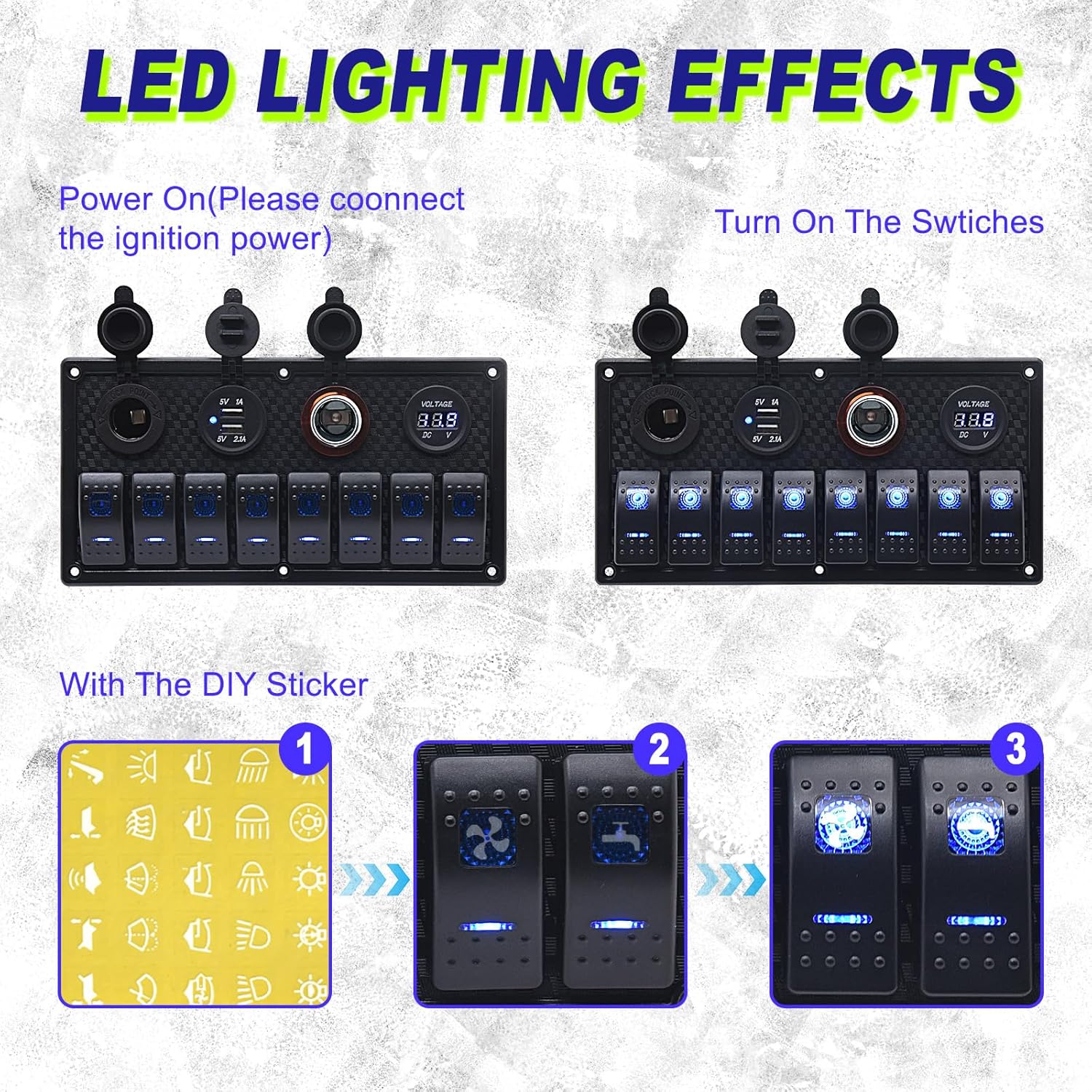 LED lighting effects of the Geloo rocker switches