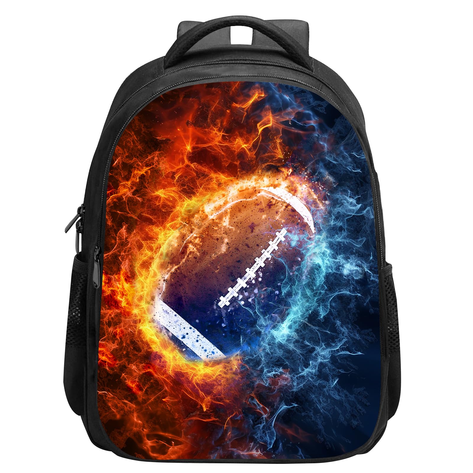 SARA NELL Kids Ice and Fire American Football Backpack for School Boys Girls,Kindergarten Elementary Toddler School Backpack, Premium Book Bag with 2